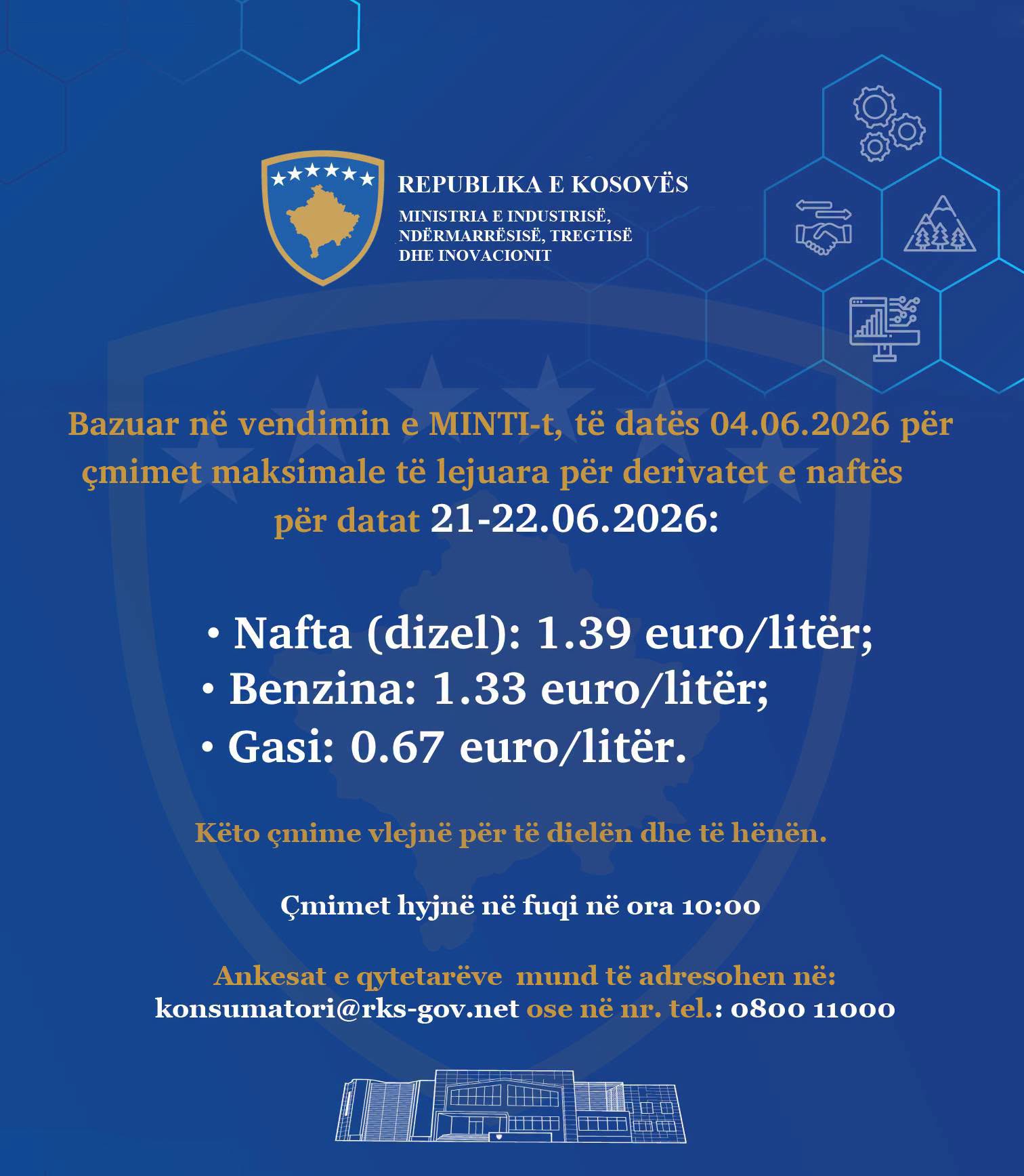 ÇMIMET E DERIVATEVE TË NAFTËS PËR DATAT 21-22.06.2026