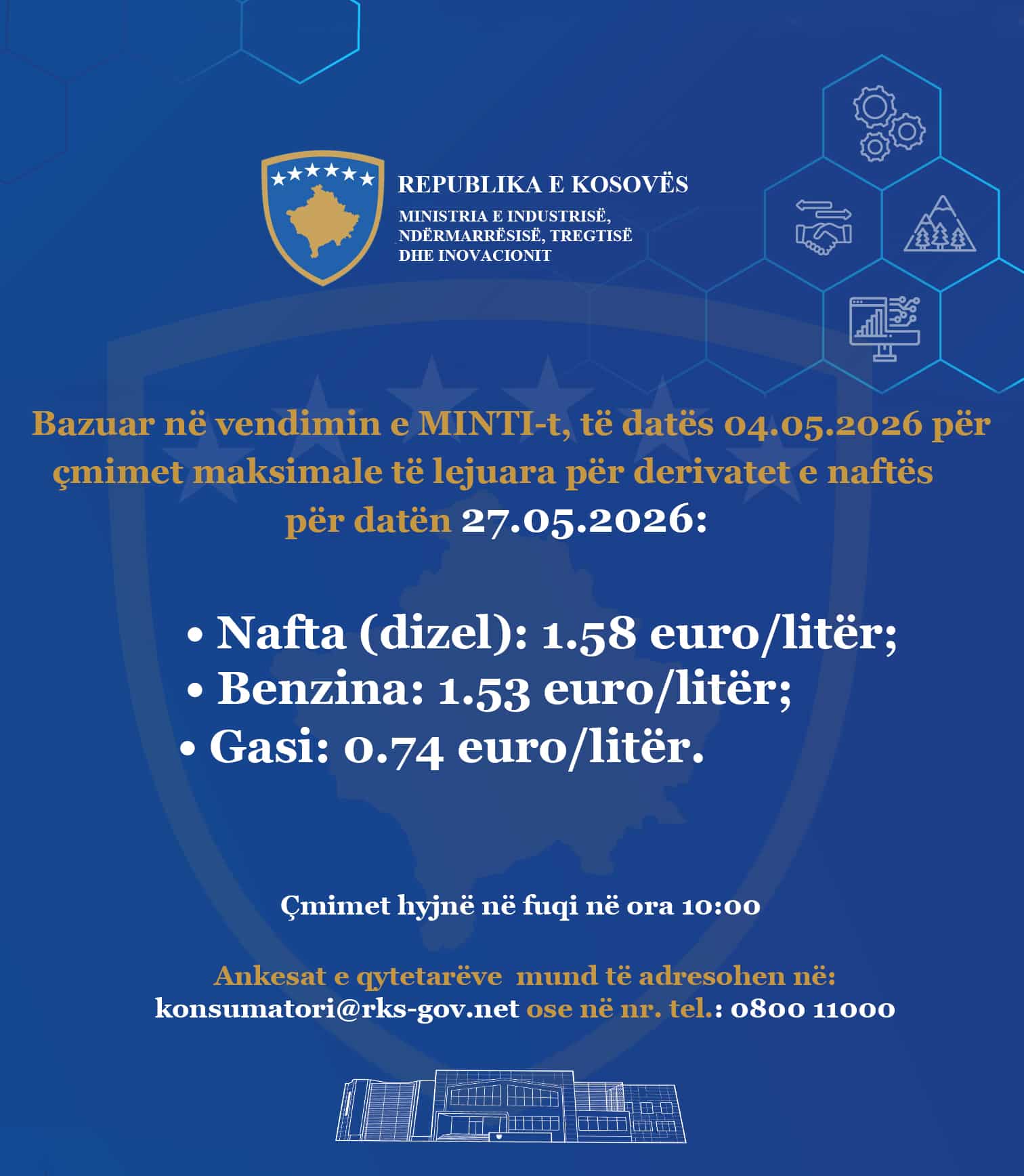Çmimet e derivateve të naftës për datat 27.05.2026
