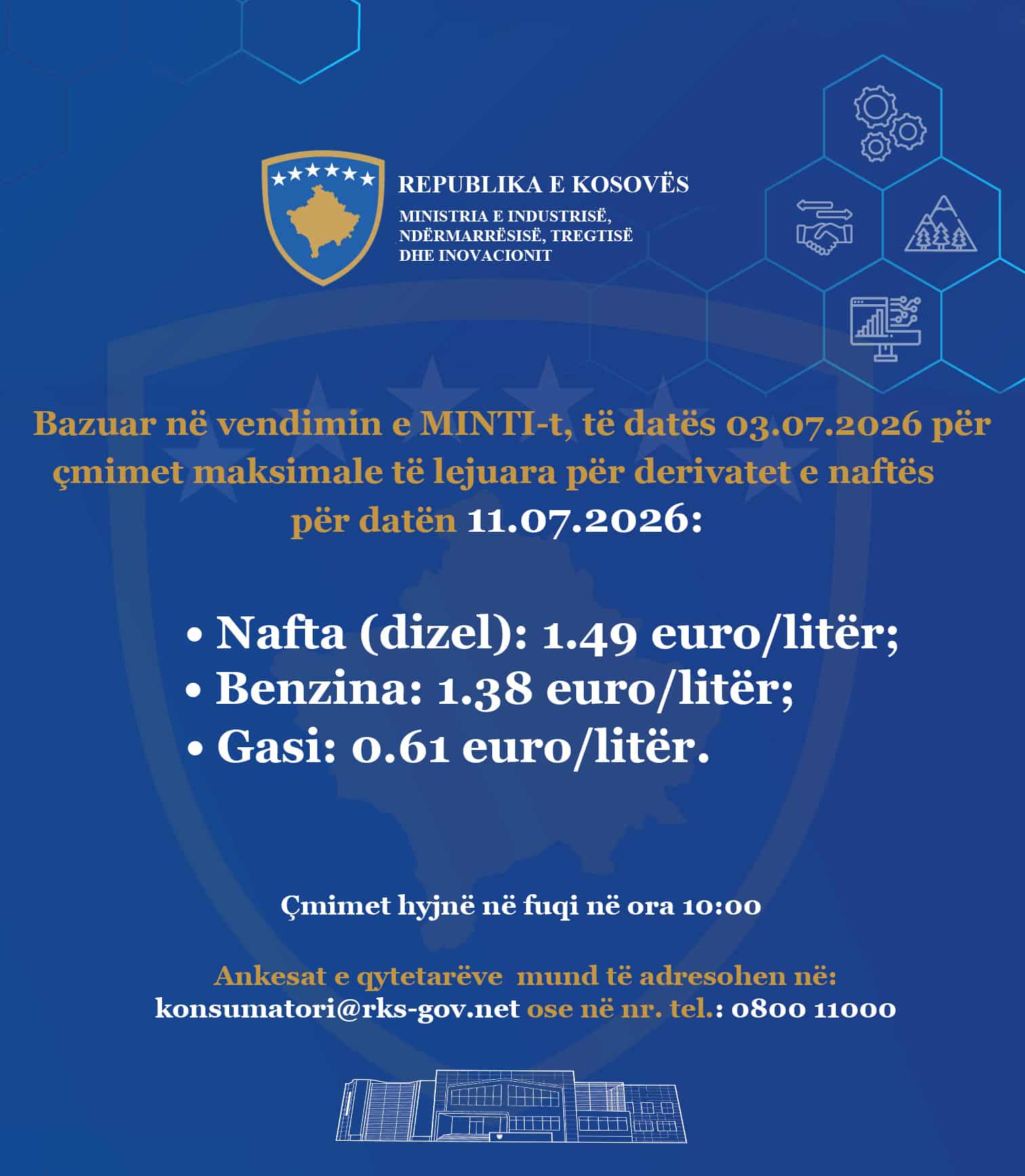 ÇMIMET E DERIVATEVE TË NAFTËS PËR DATËN 11.07.2026