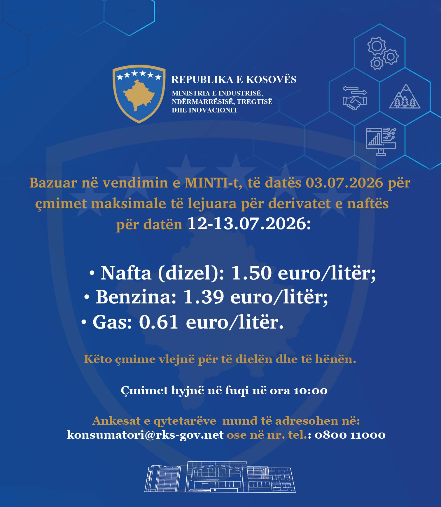 ÇMIMET E DERIVATEVE TË NAFTËS PËR DATAT 12-13.07.2026